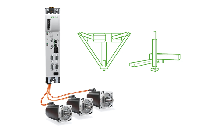 KeDrive D3-AC Antriebsmodul von KEBA mit drei angeschlossenen Servomotoren